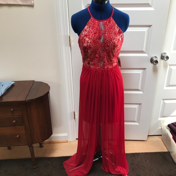 macys red long dresses